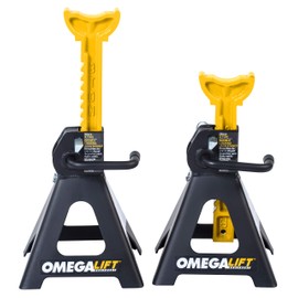 Omega Lift 32038 3 Ton Jack Stands Pair - Heavy Duty Double Locking Pins - Handle Lock and Mobility Pin for Auto Repair Shop, Black/Yellow
