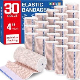 AZEN Premium Paquete de 30 Vendajes Elásticos de 4 Pulgadas, Vendaje de Compresión para Piernas, Vendajes de Linfedema para Piernas, Tobillo, Rodilla,