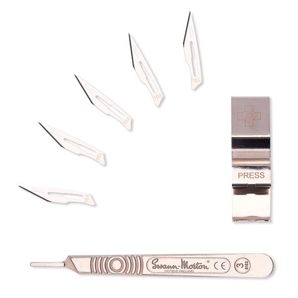 Assist Plus ADL Scalpel Blade Remover, Swann Morton Number 3 Scalpel Handle and Swann Morton 10A Craft Knife Scalpel Blades 5 Pack- Bundle of 7 Pieces