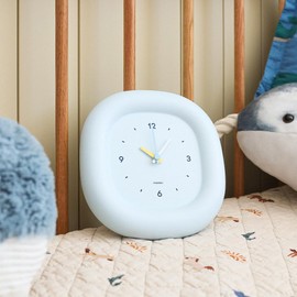 mooas Cute Mini Analog Marshmallow Clock 6.9 Inch Aesthetic Small Silent Bedside Desk Clock Battery Operated Non-Ticking Shelf Clocks for Décor Livingroom Bedroom Kitchen Desktop Gift Clock(Blue)