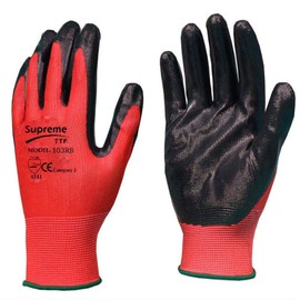 12 Pairs Red Black Nitrile Coated Nylon Safety Builders Work Gloves Construction Mechanic Grip (Size - XL / 10)
