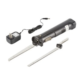 Restaurantware-Kitchen Tek Electric Knife Set, 1 Electric Knife With Motorized Handle - Includes 1 Bread And 1 Carving Tool, Ergonomic, Black Plastic Food Cutter With Stainless Steel Blades