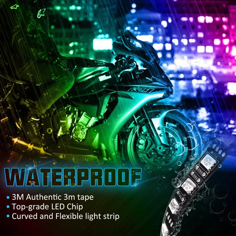 XUKEY 12Pc Motorcycle RGB LED Neon Under Glow Light Strip