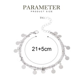 Handcess Boho Anklet Silver Sequin Anklet Layered Tassel Foot Jewellery for Women and Girls