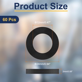 sourcing map 60Pcs M12 Nylon Flat Washers 12mm ID 24mm OD 2mm Thick Plain Washer Grommets Plastic Sheet Gasket Fastener Sealing Spacer Gasket Ring, Black