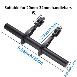 XNX Bike Bicycle Double Handlebar Extender Extension,9.84"(25 cm) Aluminum Alloy Super Long Bracket Accessories，for Bike Mounts,GPS Units, Headlights,Light Lamp,Phone Mount,for 20mm-32mm Caliber