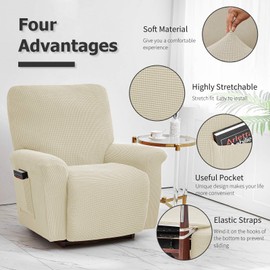 ele ELEOPTION Recliner Sofa Cover, Stretch Recliner Chair Cover, Spandex Jacquard 4-Piece Relaxing Chair Cover, Stretch Cover for Recliner Chair, Massage Chair (Beige)
