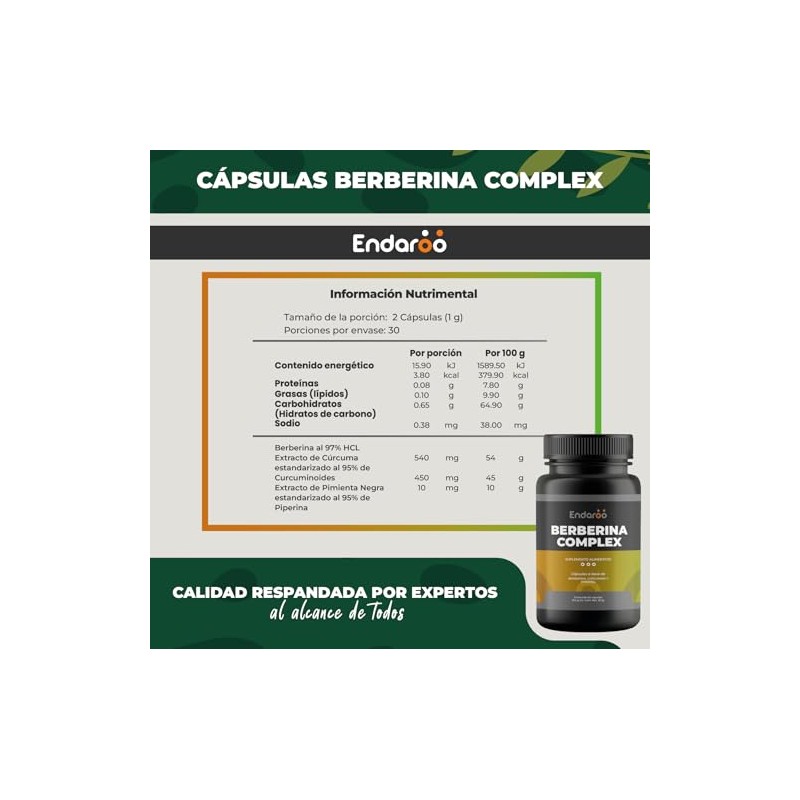 Berberina Complex | Berberina, Curcuma y Piperina | Suplemento Alimenticio