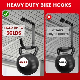 Payivsve Bike Hooks for Garage Ceiling Mount Rack, Add on Storage Flat Hook Accessory Overhead Garage Hooks for Ceiling Rack and Wall Shelving(6 Pack)