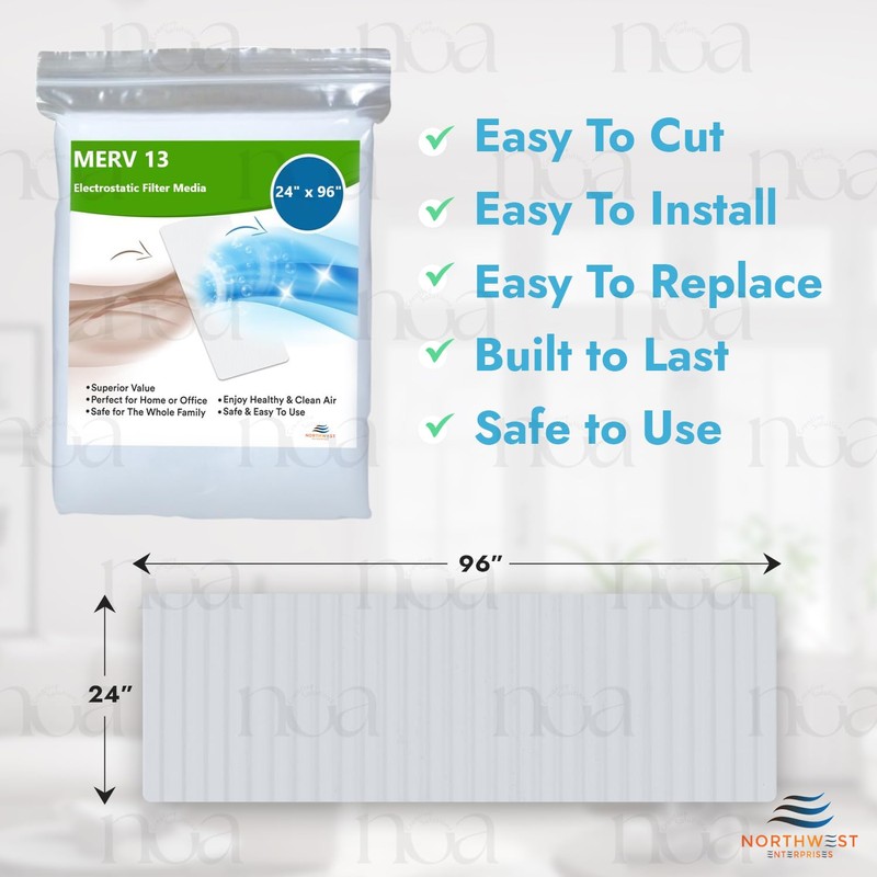NORTHWEST ENTERPRISES MERV 13 Filter Media, Cut to Fit, Washable