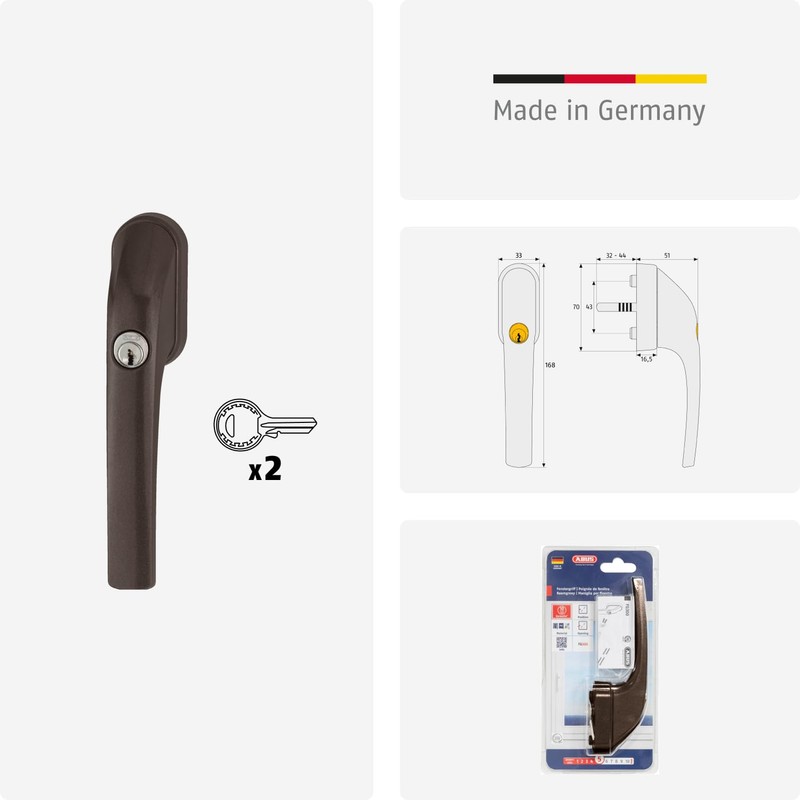 ABUS FG300 373732 Lockable Window Handle AL0125, Keyed Alike, Brown,