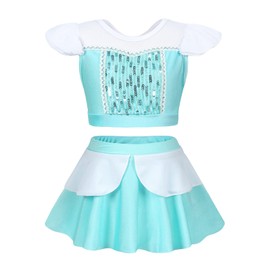 Jurebecia Two Pieces Swimsuit for Girls Princess Cinderella Dress up Beach Suits Bikini Bathing Suit Adventure Role Play Swimwear Tankini Pool Party Swimming Blue Size 2T/1-2Years