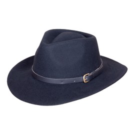 Bigalli Melbourne Wool Felt Fedora Hat for Women/Men Cowboy Hat Crushable Teardrop Winter Fall Water Repellent | Navy Size XL | Safari Traveler