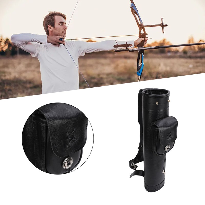 Archery Arrow Quiver Cowhide Leather Arrows Holder Bag Shoulder Back