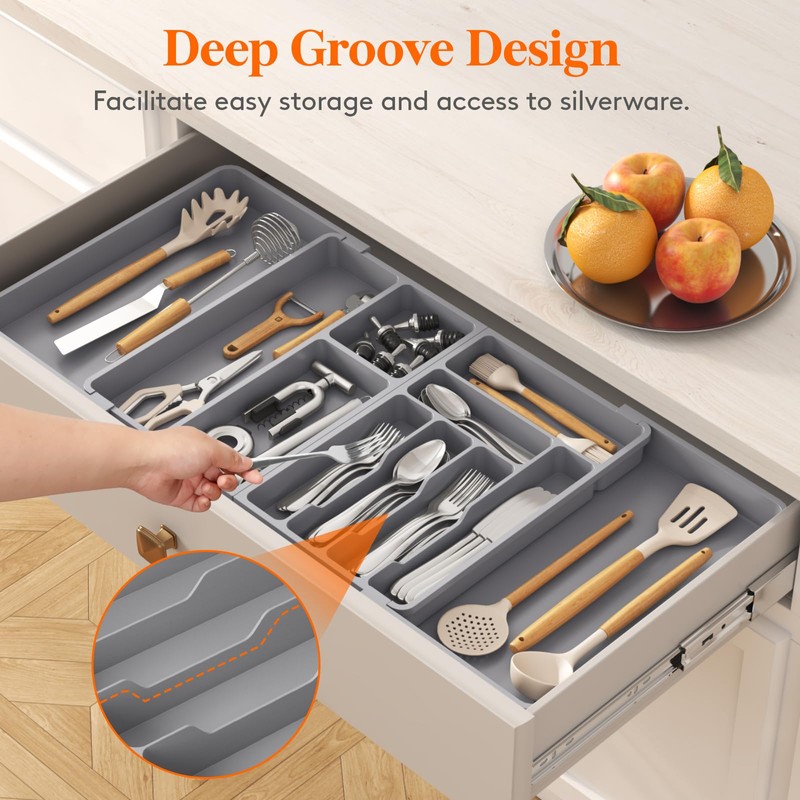 Lifewit Large Silverware Drawer Organizer, Plastic Cooking Utensil Tray for