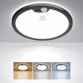 BLNAN Motion Sensor Ceiling Light Wired, 12 Inch 3000K 4000K 5000K Selectable LED Flush Mount Light Fixture, Motion Activated Light with Timer for Hallway Stair Walk-in Closet, Black Frame