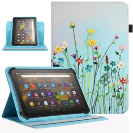 Pudazvi Universal 9.5"-10.5" Inch Tablet Case,360 Degree Rotatable Kickstand Multiple Viewing Stand Case Cover for 9.6" 10" 10.1" 10.5" and All 9.5-10.5 Inch Touchscreen Tablet,Flower Grass 08