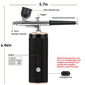 Airbrush Kit - Cordless Airbrush Compressor, Auto Handheld Airbrush Gun, Rechargeable,Portable Wireless Air Brush, Airbrush Machine for Nail Art, Painting, Cake Decor, Barber, Makeup, Model(Black)