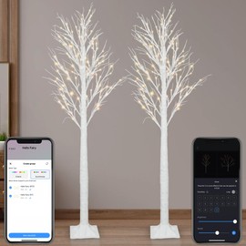 Smart Birch Tree with LED Lights 2 Pack 6 FT 240 LED APP Control 18 Mode Twig Tree with Lights Dimmable Schedule Music Sync Warm White Lighted Birch Tree for Home Xmas Wedding Party Christmas Decor