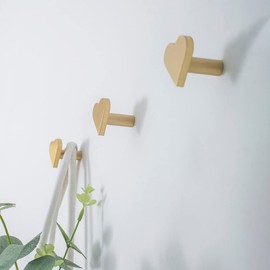 WAYUTO Set of 3 Wall Mounted Brass Coat Hooks with Mounting Hardware Heart Shaped Coat Hooks Single Coat Rack Hooks Clothing Wall Hooks for Home Office Hotel Wall Decoration