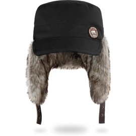 normani Winter Hat Winter Cap with Faux Fur and Ear Flaps - Warm Inner Padding, Windproof and Peak for Men and Women, black