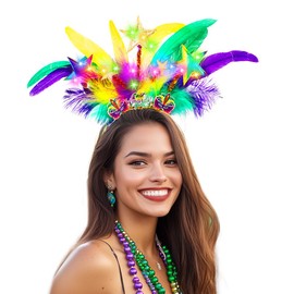 Campsis Mardi Gras Headband Star Feather Hairband Carnival Mask Headpiece Party Masquerade Headwear for Women(LR44)