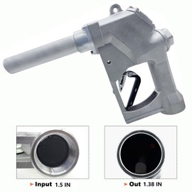 BORRITT 1-1/2" 1.5" Inch NPT Automatic Shut-Off Fuel Nozzle,Fuel Hose Barbed Swivel,Big Flow Rate 53 GPM,Heavy Duty Fuel Transfer Pump Gas Diesel Nozzle,3-Notch Hold Open Clip,working pressure 44PSI