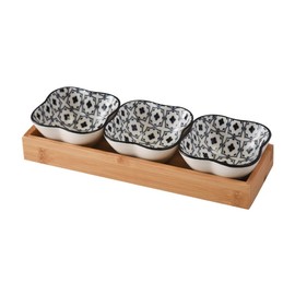 Ceramic Serving Bowls Set of 3 Dip Bowls with Bamboo Serving Plate, Ideal for Tapas, Antipasti, Sushi, Raclette or Fondue (GB6002)