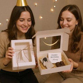 SULALIN 20 Pack Elegant Gift Box with Clear Window Lids,8.2"x5.9"x1.9" Present Boxes with Twine & Tags for Wedding, Birthday,White Boxes For Gifts,Birthday | Foldable Packaging For Chocolate (white)