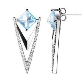 Franki Baker Art Deco Style Sterling Silver Aquamarine Crystal Drop Earrings & Pendant Necklace Set.