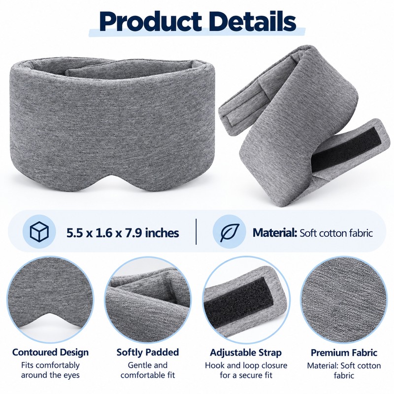 Cotton Sleep Eye Mask for Side Sleepers – Soft Light-Blocking