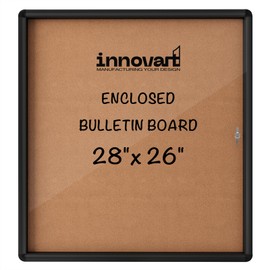 INNOVART Enclosed Bulletin Board 28”x26”, Weatherproof Bulletin Board Cork Noticeboard w/Black Aluminum Frame, Outdoor Wall Display Case w/Swing-Open Door, Information Cabinet for School, Office
