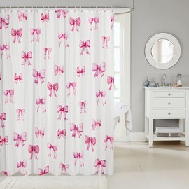 Feelyou Pink Girls Bow Bath Curtain Boys Girls 72"x72" Bow Shower Curtain for Kids Women Men Waterproof Cute Bowknot Bathroom Shower Curtain Set Kawaii Kids Bathroom Accessories Lovely