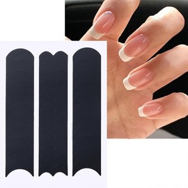 Generic French Nail Art Stickers Auxiliary Edge Nail Decals Manicure Kits with Strips 3D Self -Adhesive DIY Template Nail Art Accessories Designer Nail Decoration Stencil Tools, Black