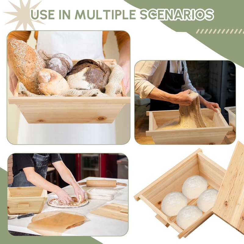 Juexica Tradition Wooden Pizza Dough Proofing Box with Lid Handle