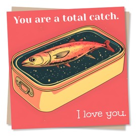 Cute Fish Birthday Card, Anniversary Card Or Valentines Card For Partner - You Are A Total Catch. I Love You - Heartfelt Card For Wife, Girlfriend, Husband, Wife