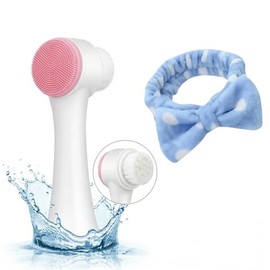 Cepillo Facial 2 en 1 de Doble Cara con Cerdas Suaves y Silicona, con Diadema Afelpada MULTICOLOR
