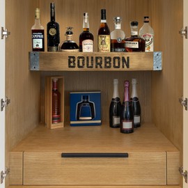 Aged & Charred Bourbon Barrel Shelf - Wall Mounted Bourbon Wooden Display Rack, Oak Barrel Shelves - Bourbon Gifts for Men