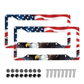 American Flag License Plate Frame 2 Pack, Bald Eagle Patriotic Car Tag