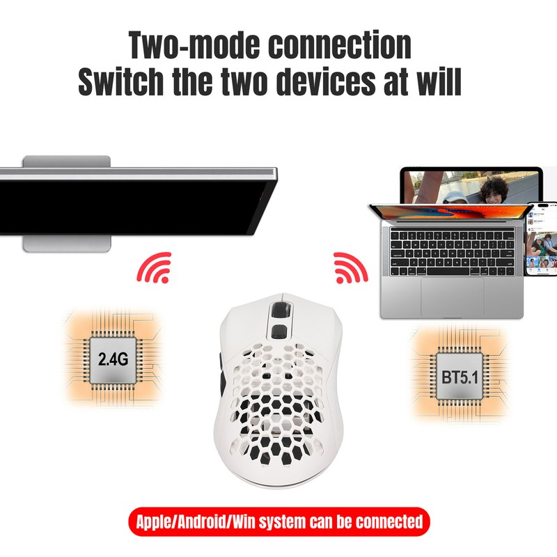 Wireless Mouse 2.4G Or BT5.1 Adjustable DPI Hollowed Out RGB