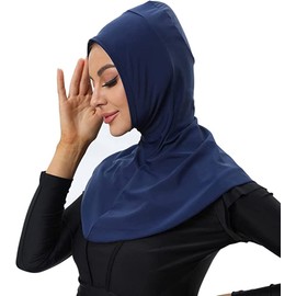 ShuoBeiter Solid color women's swimming cap adjustable Muslim full-coverage shawl cap full-coverage neck protection hijab (Blue)