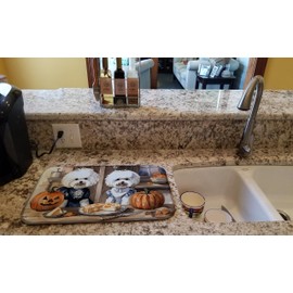 Caroline's Treasures DAC1739DDM Bichon Frise Fall Kitchen Pumpkins Dish Drying Mat Absorbent Dish Drying Mat Pad for Kitchen Counter Dish Drainer Mat for Countertop, 14 x 21", Multicolor