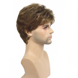 Lydell Men Wig Golden Brown Mix Short Straight Hair Synthetic Full Wig