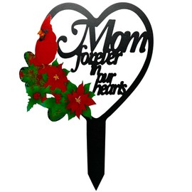 OZIO Memorial Grave Markers Cemetery Decorations, Heart Memorial Plaque Stake Sympathy Grave Markers Memorial Metal Grave Stake Decoration for Mom Dad Cemetery Outdoors Yard Garden(Mom-Hummingbird)