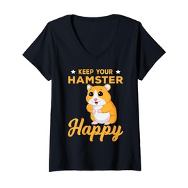 Womens Keep Your Hamster Happy Hamster Design For Cute Pet Lover V-Neck T-Shirt