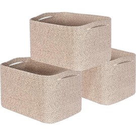 MINTWOOD Design 3-Pack Decorative Woven Storage Baskets for Shelves, Cube Bin Box for Organizing Books, Shoes, Dog Toys, Pantry Closet and Living Room Organizer, Oatmeal Brown