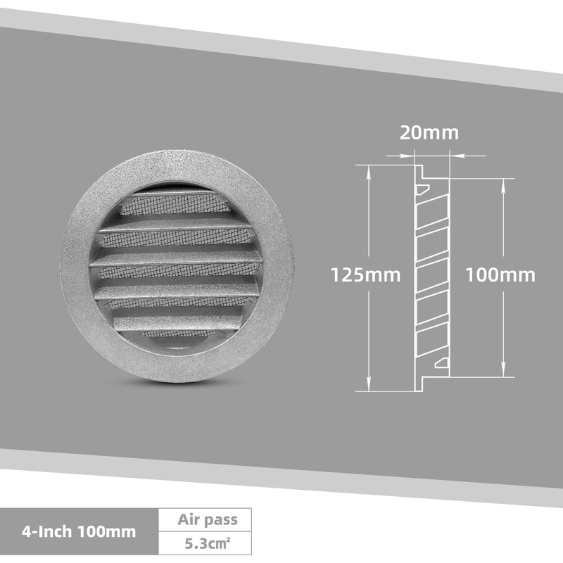 FRESH SPEED 4 Inch Grey Round Metal Dryer Vent Cover