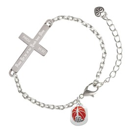 Delight Jewelry Silvertone Red Enamel Firefighter Helmet Proverbs 31:31 Praise Her Engraved Cross Charm Bracelet, 6.5+1.5" Extender