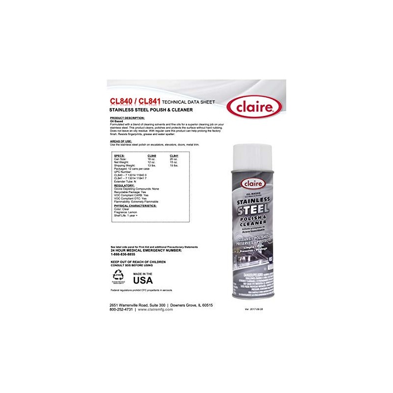 Claire Manufacturing CL8411PK Stainless Steel Polish Cleaner, 15 Ounce (Pack
