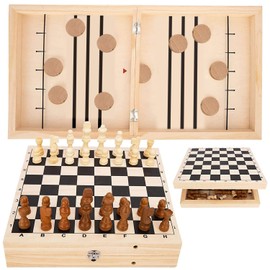 Sling Puck Game, Chess Game Set, Fast Sling Puck Game with Chess Game, 2 in 1 Board Game Set, Large Size 22.7 in x 12.5 in, Wooden Hockey Table Game